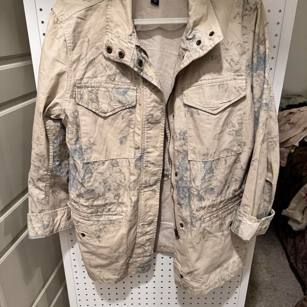 Chaps Ralph Lauren NWT Floral Toile Utility Jacket Women’s Medium Cream Blue